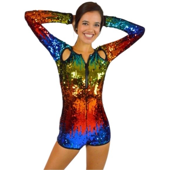 Weissman Rainbow Festival Party Disco Event Dance Sequin LGTBQ Costume Jumpsuit - Picture 8 of 12